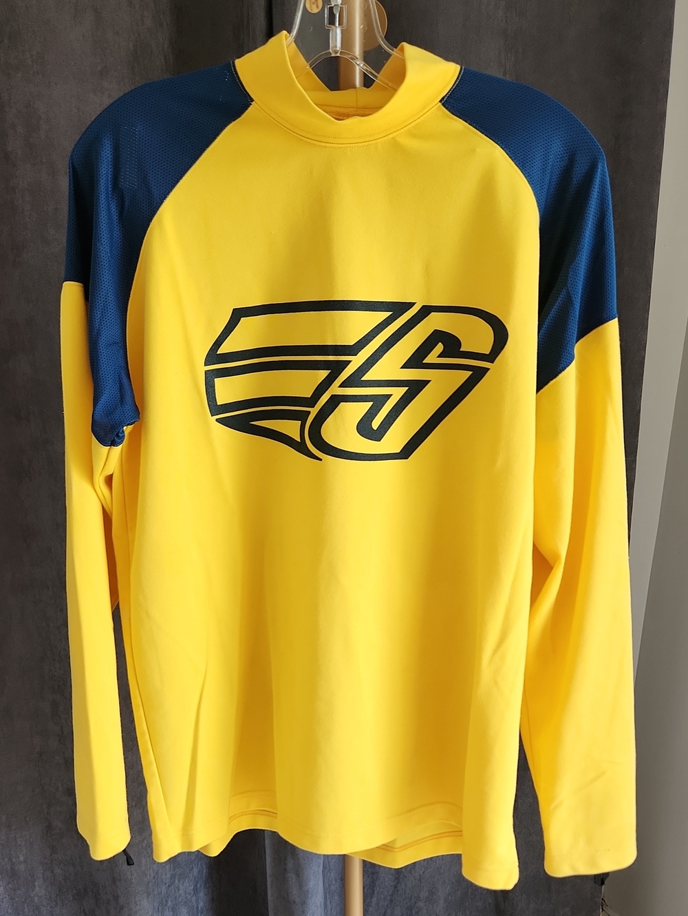 Vintage 90s Sims Snowboards Mock Neck Raglan Jersey Shirt Long Sleeve Yellow
